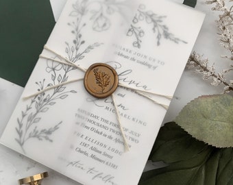 Avvolgimento in pergamena e guarnizione di cera Add On per Olivia Collection Wedding Invitation Suite
