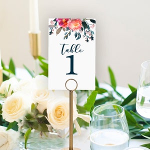 Pink Floral Wedding Table Numbers, Tropical Flowers Wedding Table Numbers, Digital or Printed Table Numbers, Allison Collection