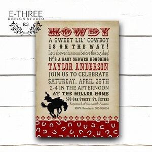 Cowboy Baby Shower Invitation - Western Shower Invitations - Baby Boy - Red and Brown