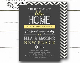 Moderne Housewarming Party Einladung, grau und gelb Chevron neue Haus Dusche einladen