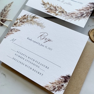 Pampas Grass Wedding Invitations Suite with Vellum and Wax Seal, Fall Foliage Wedding Invitation, Printed Invitations, Ella Collection image 8