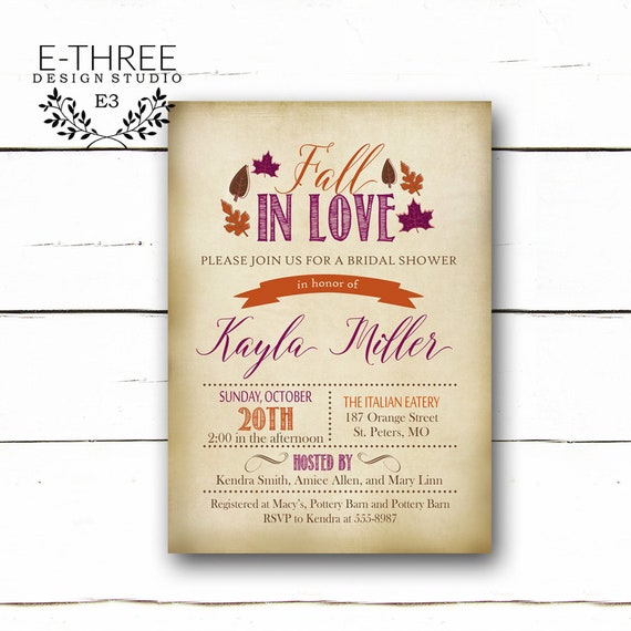 Fall Bridal Shower Invitation - Purple, Orange, Brown Fall Leaves Shower Invitation - Fall Shower Invite