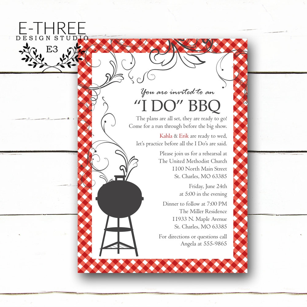 I Do BBQ Rehearsal Dinner Invitation Red Gingham