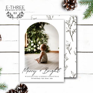 Cartão de Natal em formato de arco, cartão com foto de Natal minimalista, cartão de Natal com arco moderno, cartão de férias com foto, impresso ou digital
