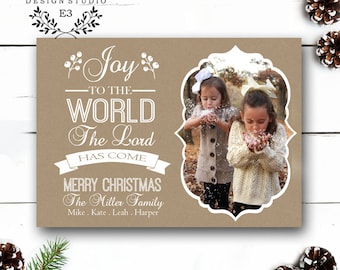 Joy To The World Religious Christmas Card - Photo Holiday Cards - Rustic Kraft paper