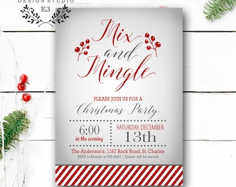 Red and Gray Mix and Mingle Christmas Party Invitation - Holiday Party Invites