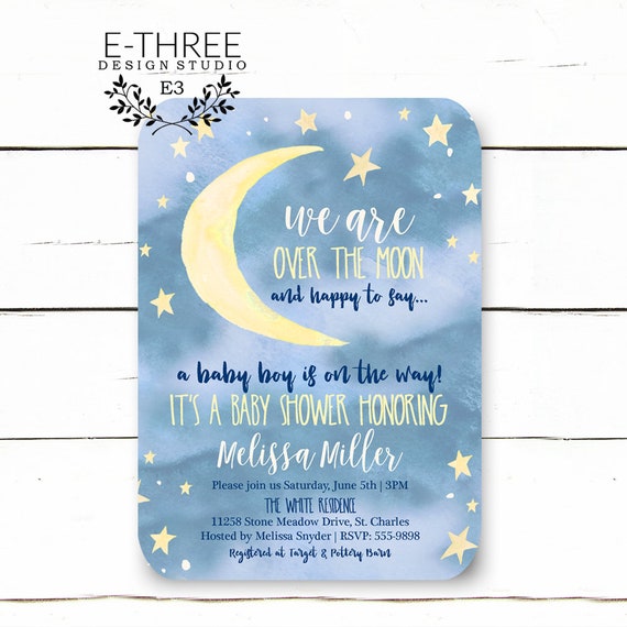 Over the Moon Baby Shower Invitations