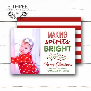 Cartão de Natal brilhante para fazer espíritos - Cartão de Natal divertido com foto - Cartão com foto de feriado do ramo de Holly