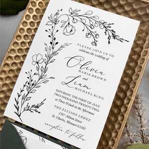 Hand Drawn Greenery Wedding Invitation Suite, Botanical Wedding Invitations, Vellum Wedding Invitation Set, Drawn Foliage Printed Invites 画像 9