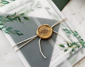 Greenery Vellum Wrap e Wax Seal Add on per Brynn Collection Wedding Invitation Suite