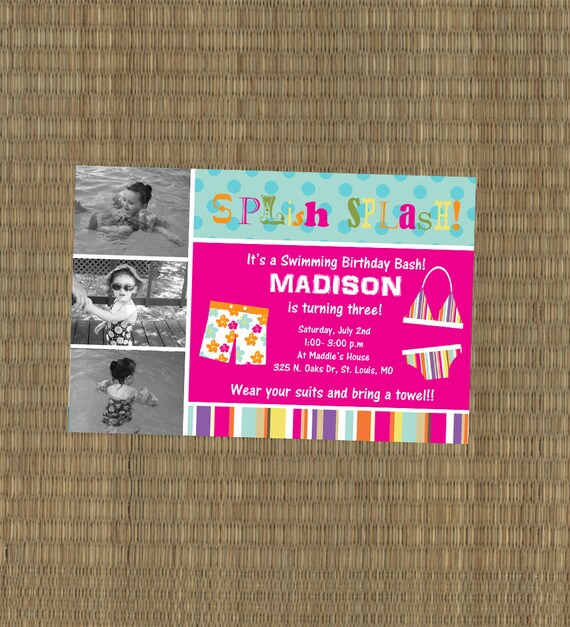 Items similar to Printable Girls Swimming Birthday Invitation - Splish ...