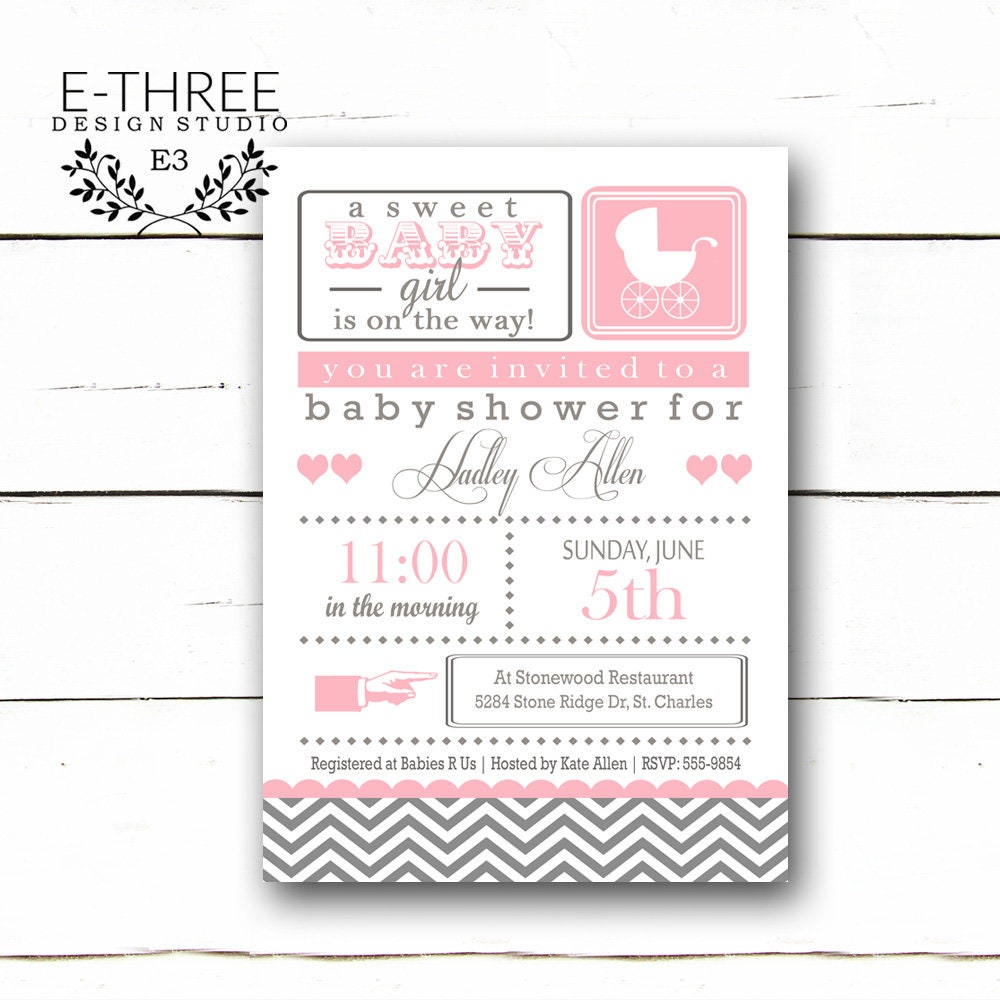 Invitations & Announcements Girl Baby Shower Invite Editable Watercolor