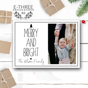 Simple Farmhouse tarjeta de Navidad - Farmhouse Modern Holiday Cards - Blanco simple minimalista foto tarjeta de Navidad - árbol de Navidad