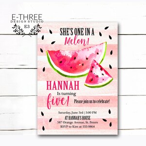 Pink Watermelon Girl Geburtstagsparty Einladung-Sommerparty lädt ein-Modern Watercolor