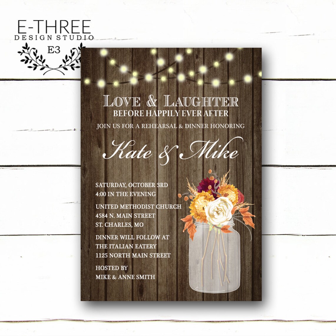 Fall Rehearsal Dinner Invitation - Rustic Rehearsal Invitations - Barn ...