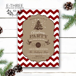 Invito alla festa di Natale Chevron - Moderno rustico - Albero di Natale - Carta Kraft