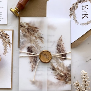 Pampas Grass Wedding Invitations Suite with Vellum and Wax Seal, Fall Foliage Wedding Invitation, Printed Invitations, Ella Collection image 9