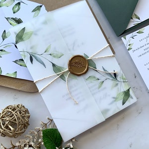 Watercolor Greenery Vellum Wrap and Wax Seal Add on for Natalie Collection Wedding Invitation Suite