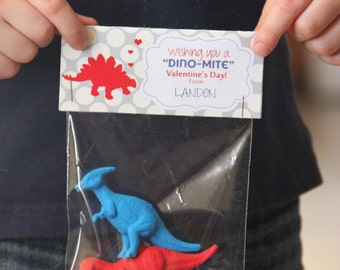 Printable Valentines - Boy's Dinosaur Valentine Treat Bag Toppers - Boy's Valentine Labels