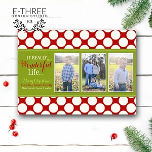Wonderful Life foto kerst kaart - groene en rode Polka Dots ansichtkaarten