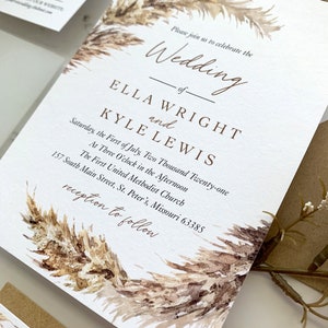 Pampas Grass Wedding Invitations Suite with Vellum and Wax Seal, Fall Foliage Wedding Invitation, Printed Invitations, Ella Collection image 4