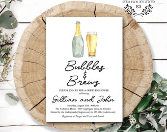 Bubbles and Brews Couples Wedding Shower Invitation - Adult Cocktail Shower - Beer Champagne