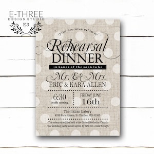 Invitación de la cena de ensayo - rústico negro y gris lino invitaciones de ensayo de la boda - elegante neutral