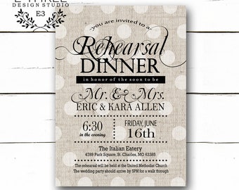 Rehearsal Dinner Invitation - Rustic Black and Gray Linen Wedding Rehearsal Invitations - Elegant Neutral