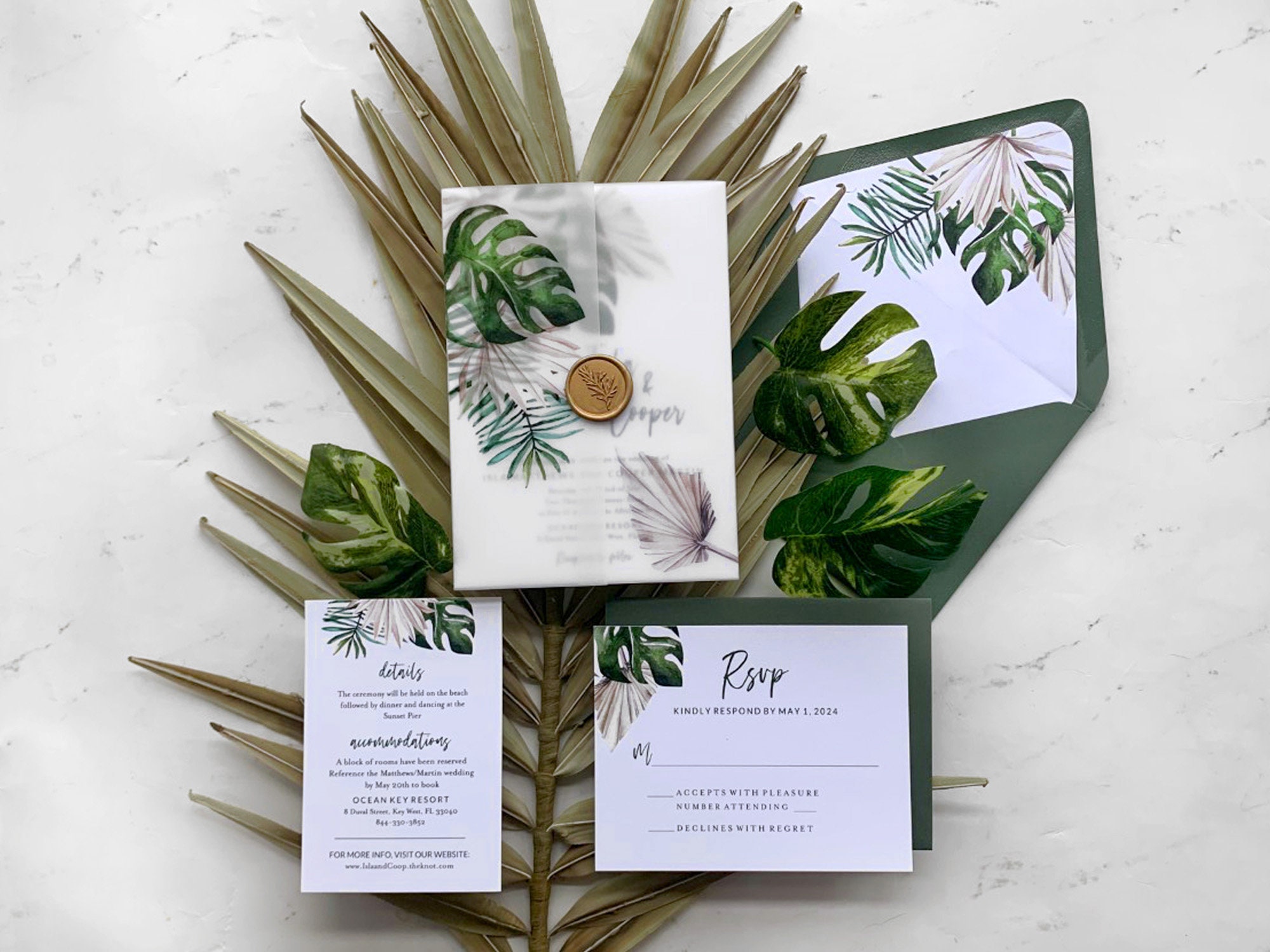 Beige Vintage Tropical Half Vellum Jackets | Set of 50 Invitation Jackets  and Overlays by undefined