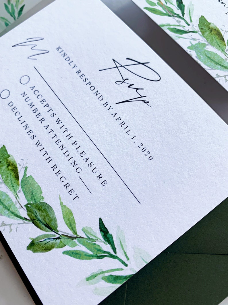 Greenery Wedding Invitation Suite, Watercolor Greenery Wedding Invitations with Vellum and Wax Seal, Brynn Collection image 6