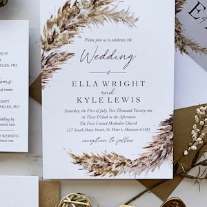 Pampas Grass Wedding Invitations Suite with Vellum and Wax Seal, Fall Foliage Wedding Invitation, Printed Invitations, Ella Collection image 5