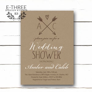 Coppie di nozze doccia invito - rustico doccia inviti - carta Kraft e frecce Bridal Shower - neutro #1054