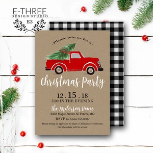 Buffalo Plaid Vintage Truck Christmas Party Invitation - Rustic Holiday Invite