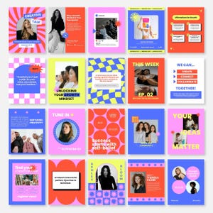 Retro Boho Instagram Templates, Bright Social Media Feed, Neon Y2K Content (Canva Editable)