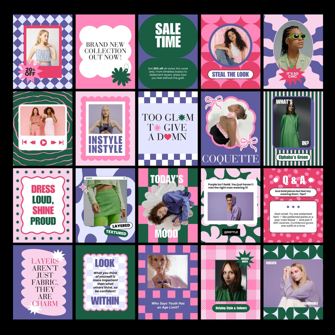 Colorful Groovy Y2K Instagram Templates, Editable Canva Designs