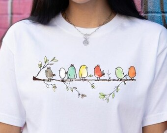 Camiseta para observar aves, fácilmente distraído por las aves, lindo regalo para amantes de las aves, camiseta gráfica de aves en una rama, sudadera para amantes de la naturaleza y observadores de aves