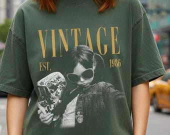 Personalized Vintage Photo and Year Shirt, Custom Picture Birthday Tee, Retro 30th or 40th Birthday Gift Custom Aesthetic Milestone Birthday