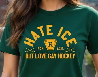 Hass-ICE aber Liebe Gay Hockey-Shirt | Lustiges LGBTQ Hockey-Fan-T-Shirt | Erhitzen Rivalität Demonstrieren T-Shirt | Sarkastische Pride Sportbekleidung