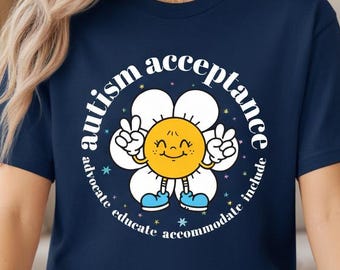 Camiseta de aceptación del autismo, camiseta "Defensor, educador, incluido", regalo para profesores de educación especial (SPED), camiseta estética de inclusión de la neurodiversidad.