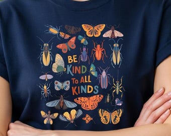 Camiseta "Sé amable con todos", Top para amantes de la naturaleza, insectos, mariposas y la naturaleza, Camiseta ecológica de bondad con la vida silvestre, Camiseta con estética retro de chica granola