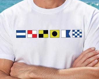 Personalized Name In Nautical Flags Shirt, Custom Maritime Signal Flag T-Shirt, Custom Captain Gift, Maritime Apparel for Sailors and Boater