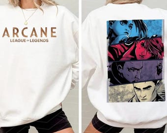 Limited Arcane 2 Sides T-Shirt, Viktor Double Sided Arcane Tee Shirt, Vintage Tee, Jinx Caitlyn ,  Bootleg LOL Shirt, Sweatshirt, Hoodie