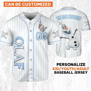 Custom Frozen Olaf White Binding Jersey, Personalized Baseball Jersey AOP All Over Print Sports, Best Cute Shirt Gifts For Her Fans Kid