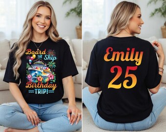 Camiseta de cumpleaños para crucero, camiseta personalizada para viaje de cumpleaños con la frase "Embárcate en el barco", camiseta para fiesta de cumpleaños en crucero, ropa personalizada para grupos en vacaciones náuticas.
