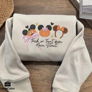 Magic Castle Coquette Bow Embroidered Sweatshirt, Mouse Pumpkin Tee, Halloween Pumpkin Coquette Shirt, Cute Spooky Season
