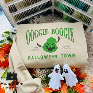 Vintage Green Ghost Halloween Embroidered Sweatshirt, Magical Land Halloween Embroidered Sweatshirt, Magic World Embroidered