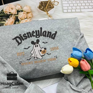 Halloween Mouse Cartoon Ghost Embroidered Shirt, Halloween MagicalKidom Shirt, Magical Land Embroidered Shirt, Spooky Vibe Shirt