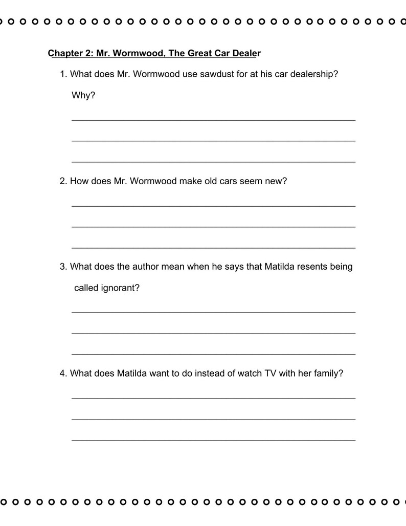 Matilda Reading Comprehension Questions by Roald Dahl Novel Study ...