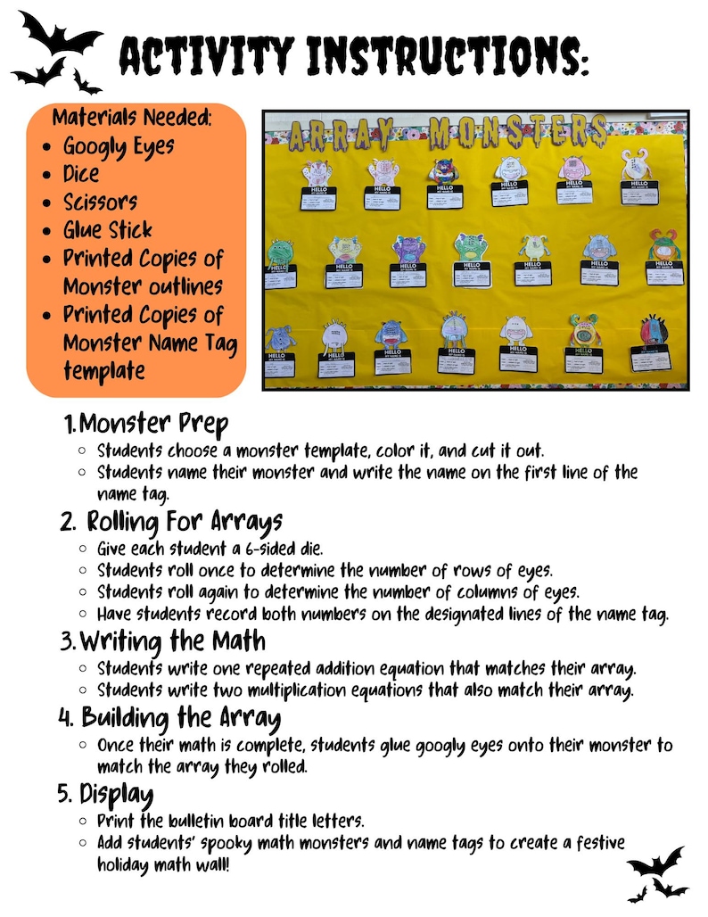 Monster Array Math Activity | Multiplication & Repeated Addition ...