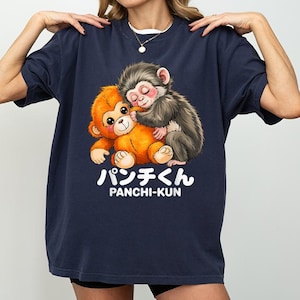 Panchi Kun Holding Plush Toy Baby Macaque Monkey Punch T-Shirt
